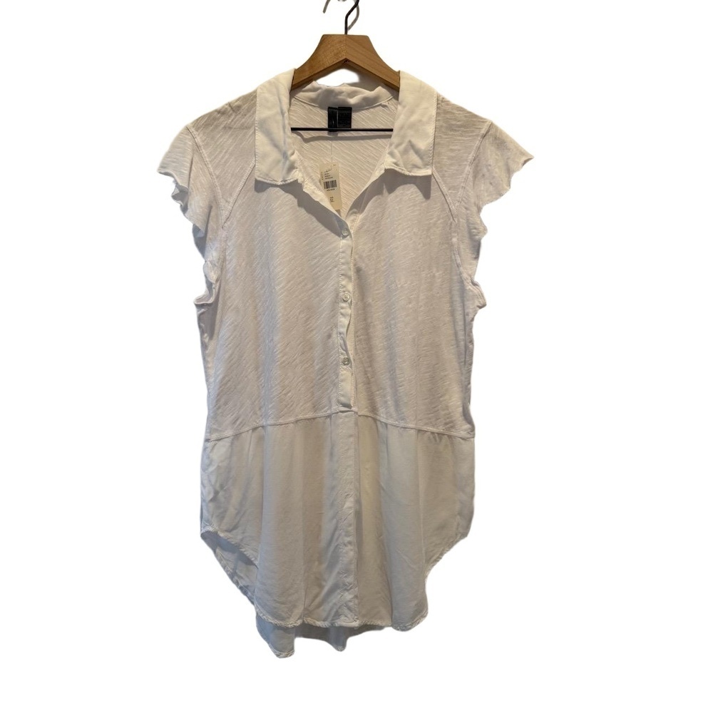 NWT Anthropologie Left of Center White Short Sleeve High Low Tunic Top size XL